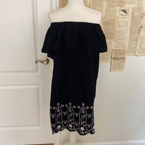 Old Navy Black Off the Shoulder Dress with White Flower Embroidery